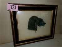 FRAMED HUNTING DOG WITH DUCK