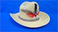 Straw Hat With Feathers