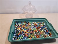 Vintage Colorful Marbles + Church Glass Bowl