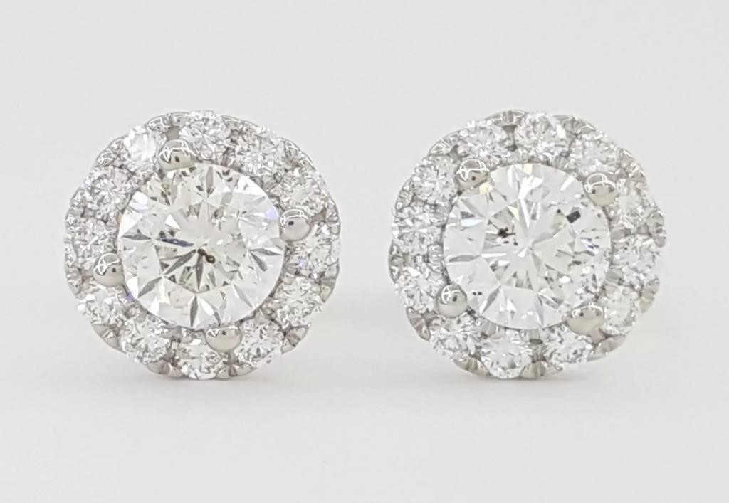 1.50 Ct Lab Grown Diamond Halo Earrings 14 Kt