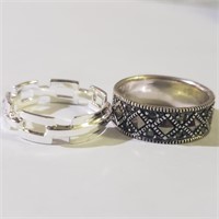 $120 Silver Lot Of 2 Marcasite Ring