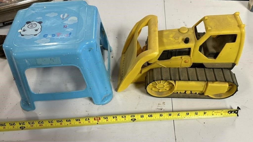 kids bull dozer toy and kid's step stool