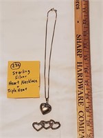 Sterling silver necklace heart pendant & brooch