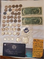 1970s collection Silver $2 bills dimes quarters