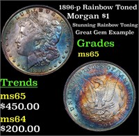 1896-p Rainbow Toned Morgan $1 Grades GEM Unc