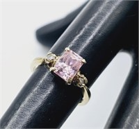 10K Created Pink Sapphire Ring Diamond Accents