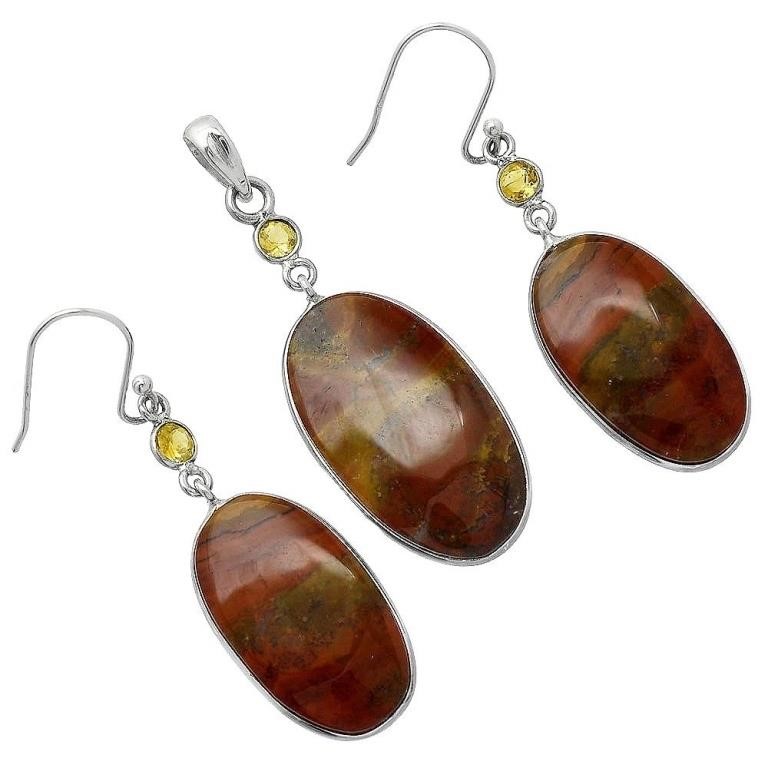 925 Red Moss Agate and Citrine Set