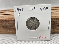 1943 S MERCURY DIME USA