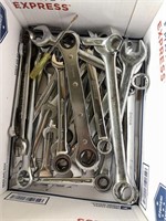 Box lot including open wrenches, ratchet wrenches,