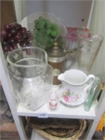 Shelf Lot-Pitcher,Horn Glass,Bubble Vase,