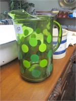 Green Polka Dot Pitcher-Has Chip on top edge area