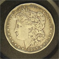 US Coins 1887 Morgan Silver Dollar, circulated & d