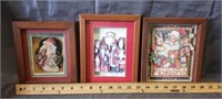 (3) Small Folk Art Santa Claus Pictures by N.
