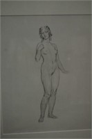 Norman Lindsay print, standing nude,