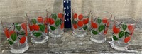 6 retro juice glasses w/ cherries