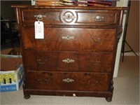 Antique Walnut and Burl four drawer decorated