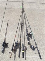 6 fishing rods & reels, some Ugly Stik's