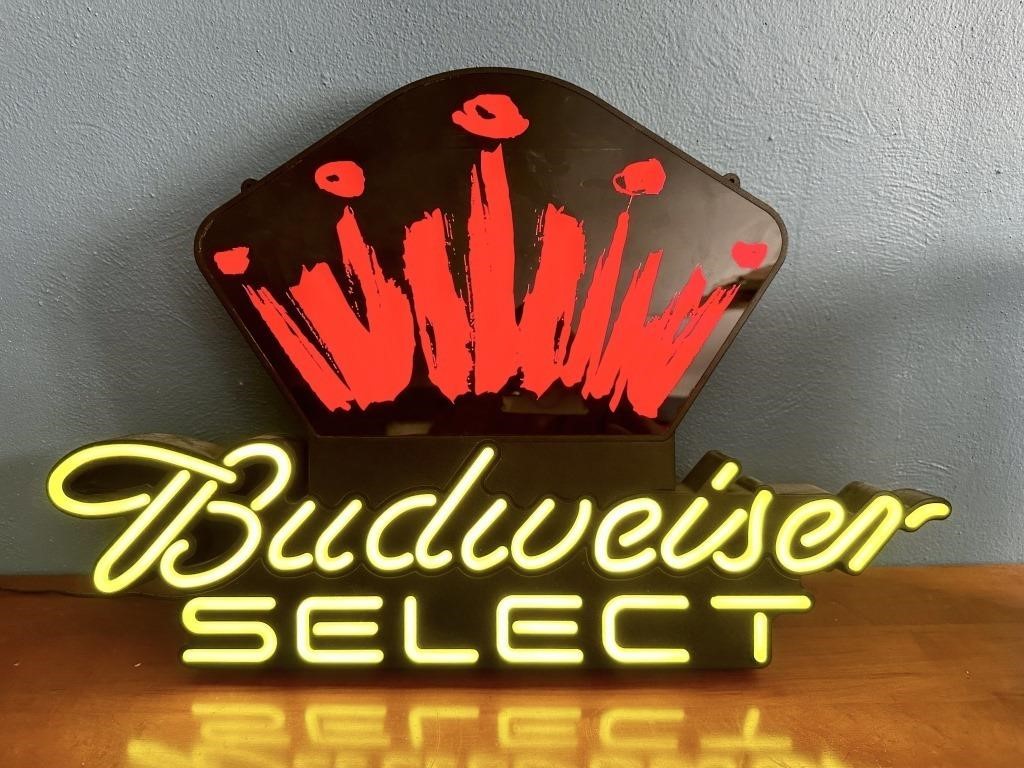 Lighted Budweiser Select Beer Sign - Works