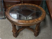 Leaded Glass & Burl Accent / End Table