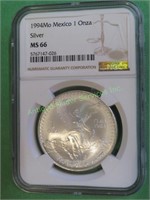 1994 Mexican Onza MS 66 NGC Silver Bullion