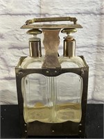 Mid Century Barware: Brass 2-Bottle Decanter Set