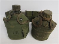 US military canteen on belt.