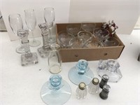 vintage glasses, candle holder, milk bottle