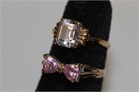 2pc 10k gold Pink Bow Ring size 7.25, 1.9 grams