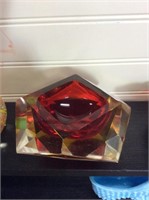 Red glass geometric bowl
