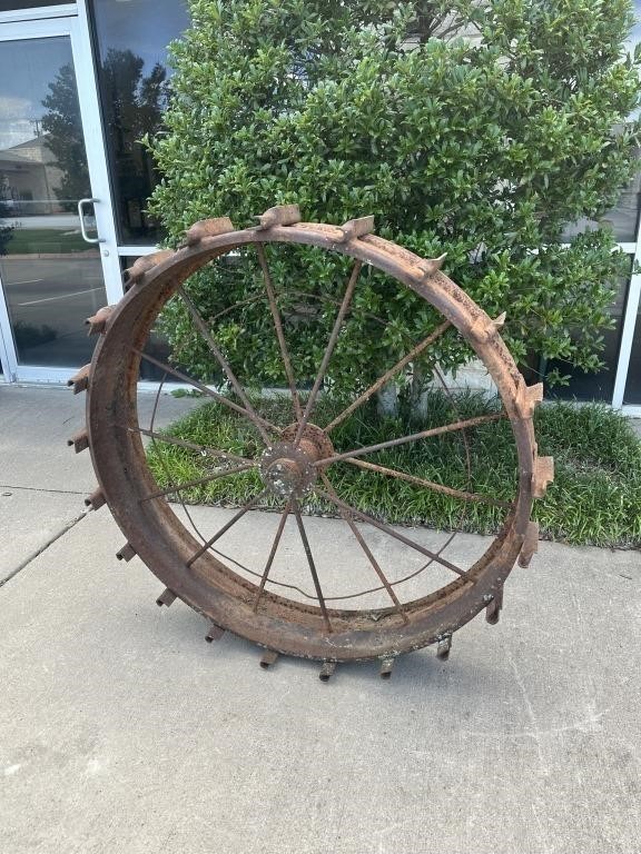 Large Iron Farm Equipment Wheel w/ Treads #1