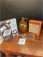 Bingo ceramic bank, jug, ship bottle, game