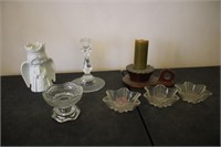 Glass candle holder, wood candle holder