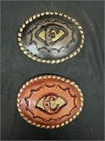 Two Leather Initial Belt Buckles