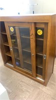 Oak Wooden display case with sliding glass doors