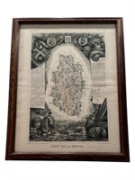 European Framed Vintage 'Dept of De La Meuse' Map