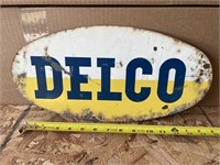 Vintage Delco battery painted tin advertising