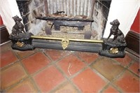 FIREPLACE FENDER - DOG CAST IRON AND BRASS, 32"