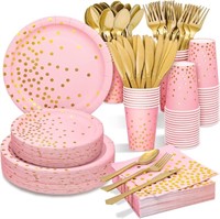 140PCS Pink & Gold Party Supplies Set, Serves 20
