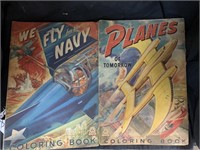 2 VINTAGE AIRPLANE COLORING BOOKS W/ WEAR