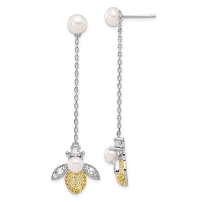 Sterling Silver Gold Plated Crystal Pearl Earrings