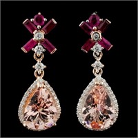 14K Gold 6.50ct Morganite & 0.67ctw Diamond Earrin