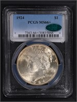 1924 $1 Peace Dollar PCGS MS66+ Green CAC!