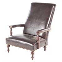 Georgian style turned wood and leather armchair