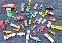 ASSORTED DIECAST CARS TRUCKS HELICOPTER TABLE LOT