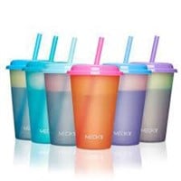 6pk Meoky 12oz Reusable Cups W/Straws/Lids A2