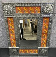 Tin ~ Tile Design Edged Wall Mirror 
Height 21”