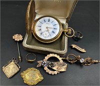 Victorian jewelry lot and pocket watch