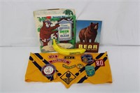 Vtg. Cub Scouts Scarf Ring, Patches, BEAR Book+++