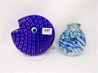 Art Glass Blue Fish & Wall Pocket Vase
