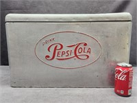 Vintage Metal Pepsi-Cola cooler.  Advertising